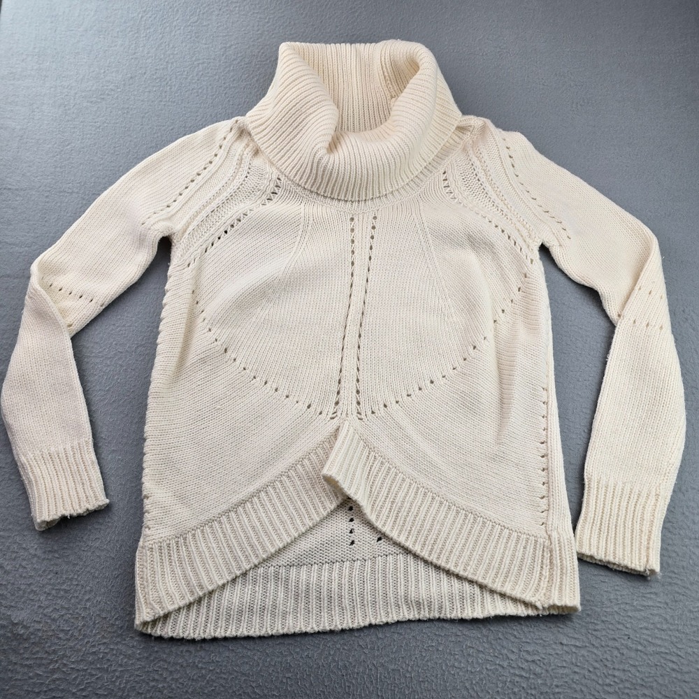 Ann Taylor Loft Sweater Womens Medium Beige Wool Warm Chunky Knit Turtleneck